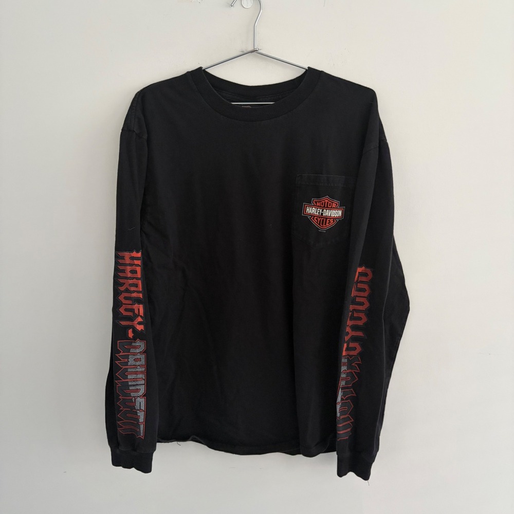 Harley Davidson St Charles MO Skull Long Sleeve Pocket T-Shirt XL Black